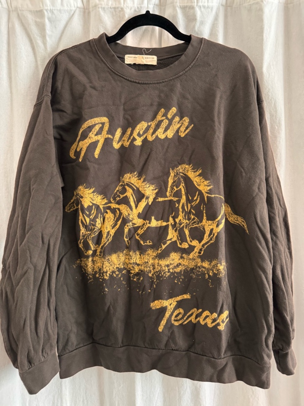 Project Social T Charcoal oversized Crewneck with Gold Austin Horse Graphic s/m